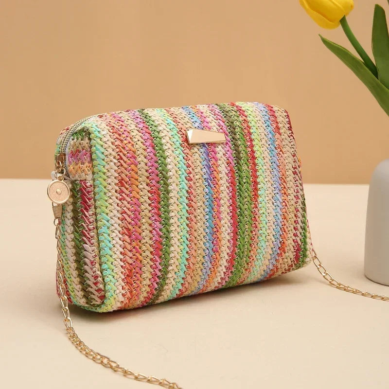 Borsa di paglia da donna in maglia di Rattan borsa da spiaggia con catena estiva piccola borsa e borsa a tracolla da donna borsa a tracolla con Design da viaggio