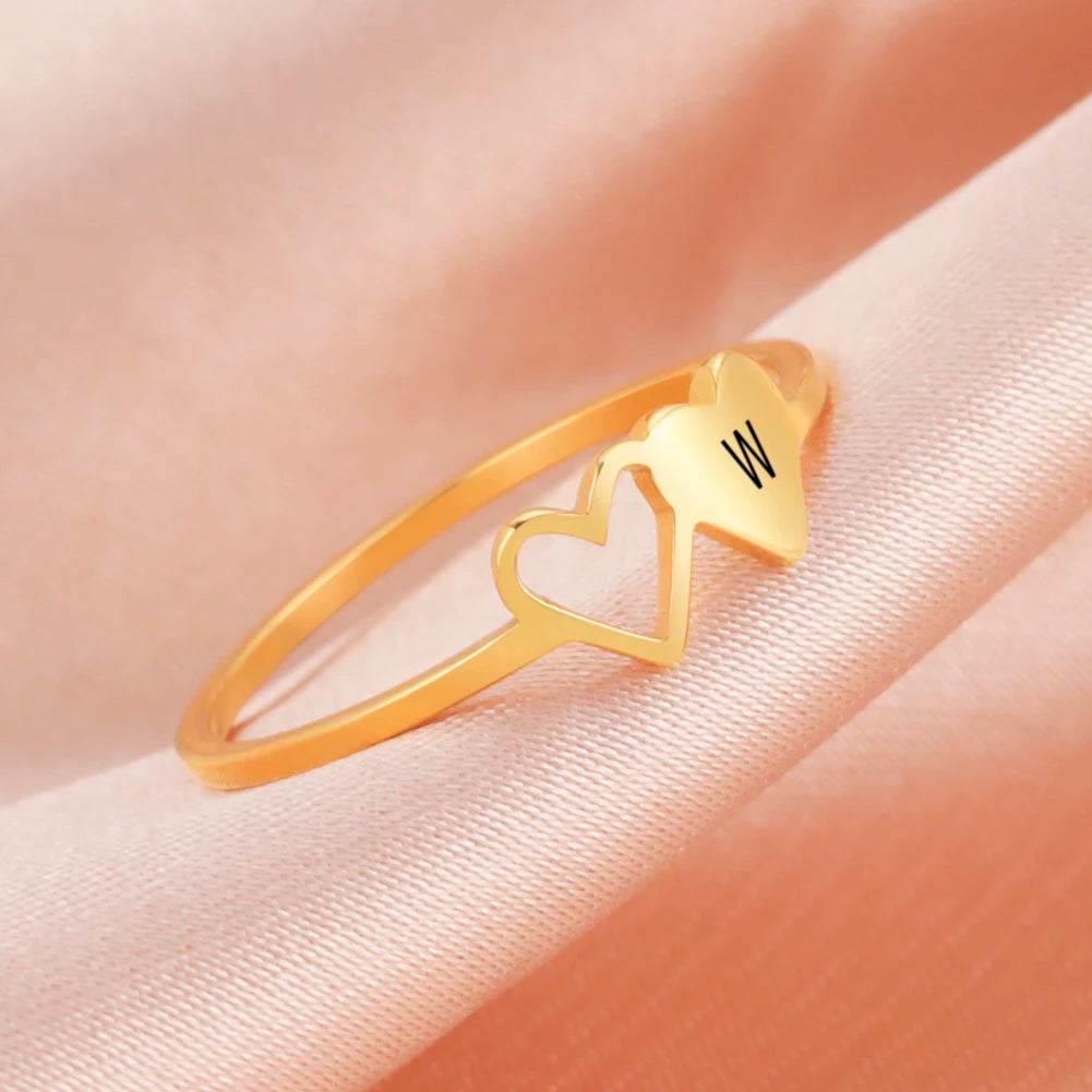 Skyrim Minimalista Doppi Cuori Lettera Iniziale Anelli Donne In Acciaio Inox AZ Alfabeto Anello Alla Moda 2026 Gioelleria Raffinata E Alla Moda Regalo
