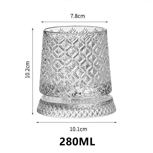 Bicchiere da whisky rotante da 280 ml Bicchiere da birra premium in cristallo creativo Tazza da liquore a rilievo con base dritta Stampo per bevande Bicchiere da vino