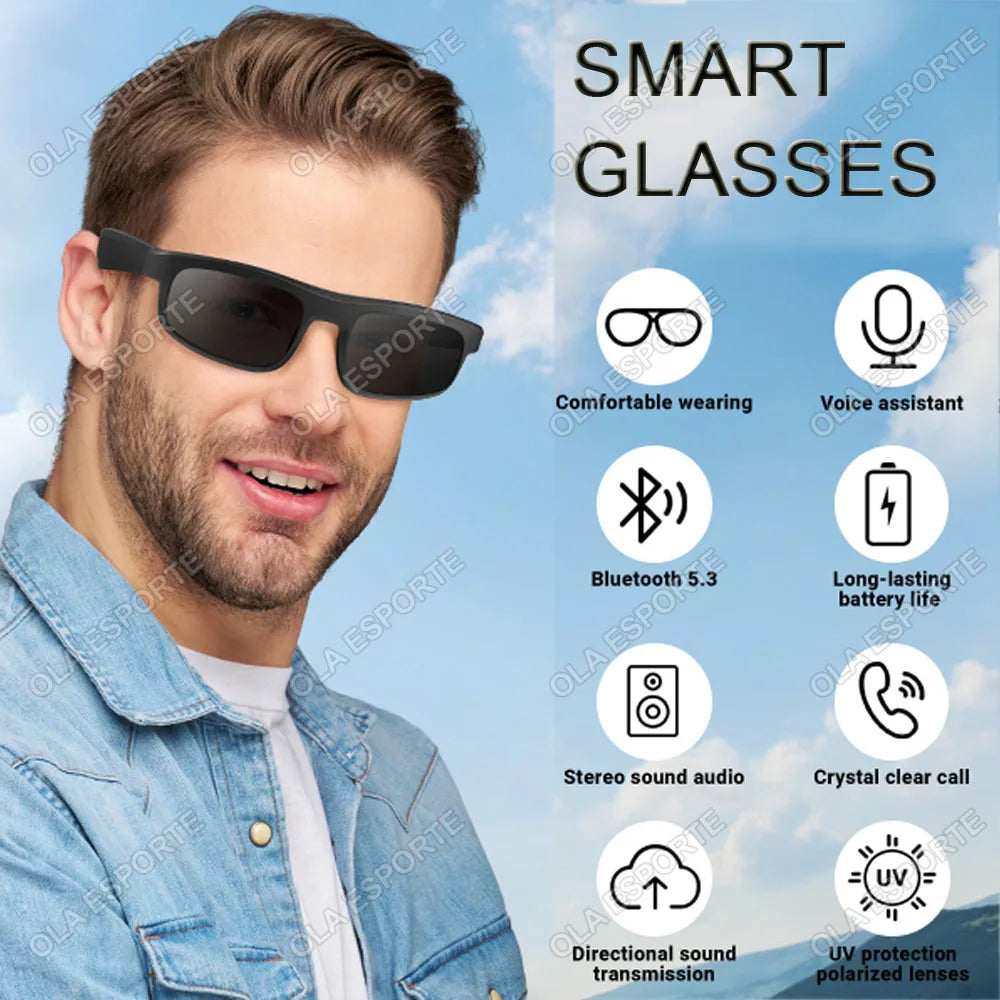 Cuffie per occhiali Bluetooth senza fili Cuffie per occhiali da sole fotocromatici a conduzione ossea Auricolari per sport all'aria aperta Cuffie per occhiali UV400