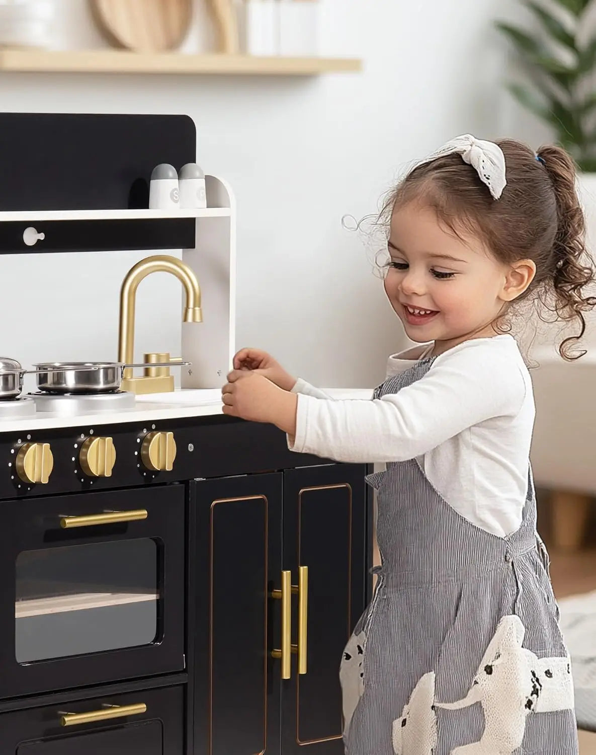 Robotime Play Kitchen Cucina per bambini in legno Fai finta di giocare con piano di lavoro in stile marmo Cucina giocattolo moderna per ragazze e ragazzi