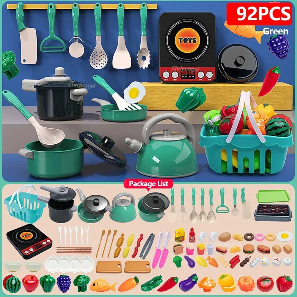 Set di giocattoli da cucina per bambini 92/86/69/59 pezzi Kit di accessori da cucina da gioco con pentole da gioco Fai finta di cibo Giocattolo da cucina Regalo per ragazze e ragazzi