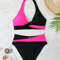 Costume da bagno bikini da donna sexy, due pezzi, color block, con laccetti, vita alta, senza schienale, regalo