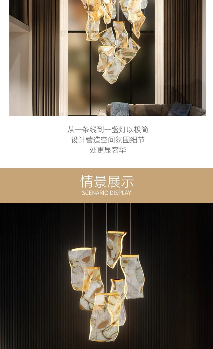 Modern Light Luxury Light Guide LED Long Strip Chandelier Living Room Dining Room Whole House Complete Set Lighting Duplex Rotat