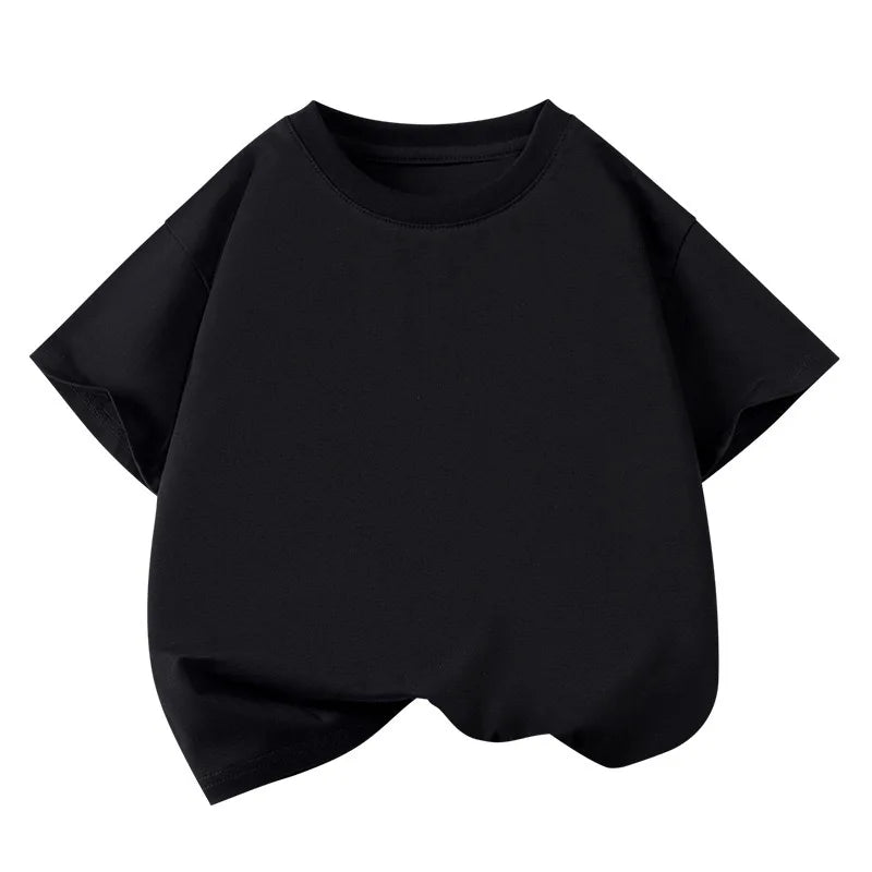 T-shirt sportiva casual a maniche corte in puro cotone per bambini, tinta unita, girocollo, estiva, traspirante, morbida, per bambini
