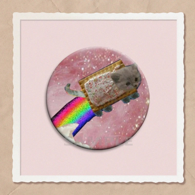 Simpatico e divertente arcobaleno gatto alieno spille con bottoni zaino abbigliamento decorazione spilla cartone animato fantascienza distintivo gioielli regali per bambini