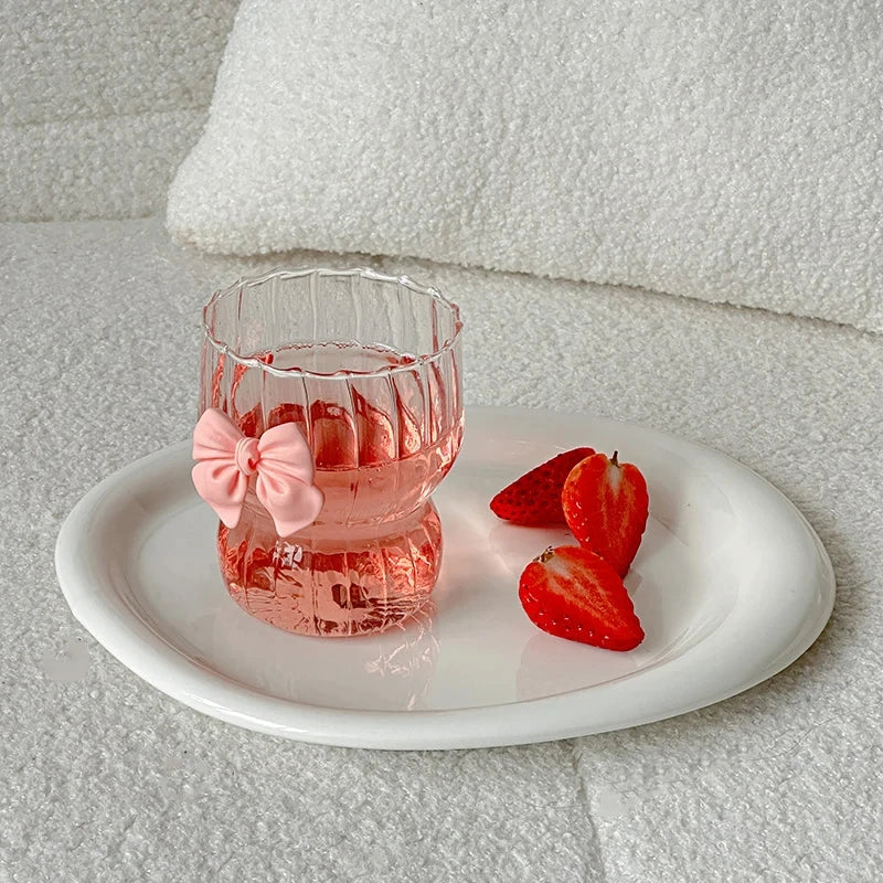 1 pz carino fiocco tazza di vetro tazze di acqua a strisce trasparenti tazza di caffè d'acqua a strisce per birra bevande al latte cocktail acqua potabile strumento