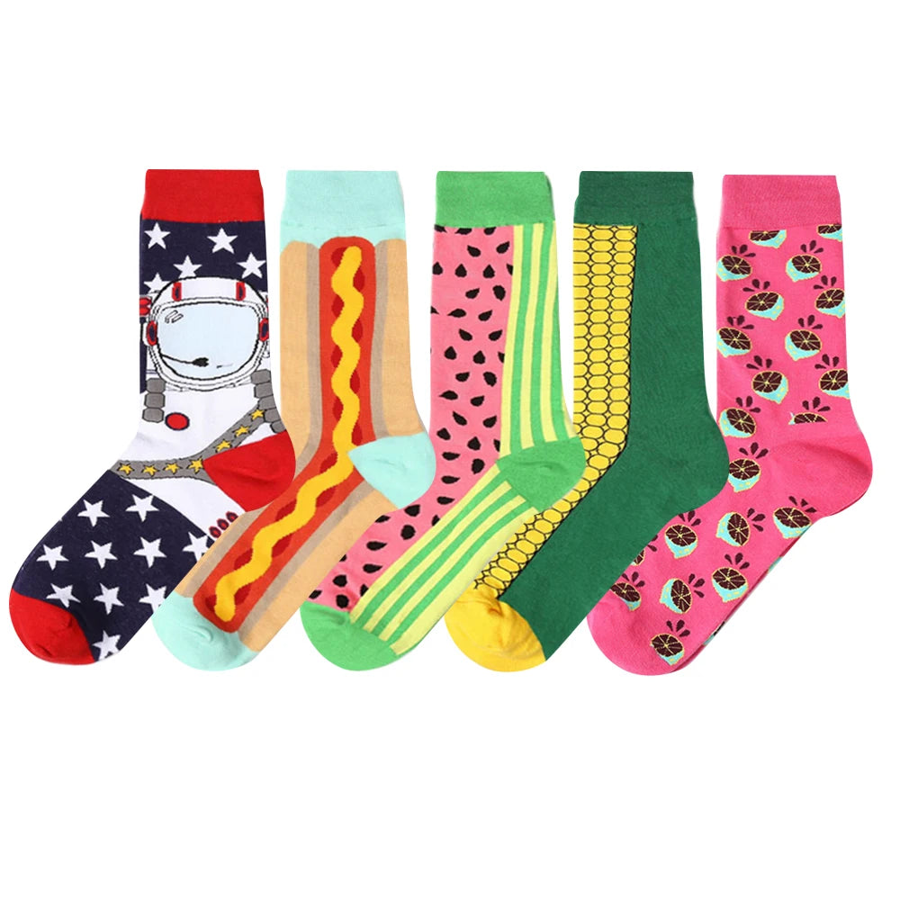 5 pairs New Men Women Cotton Socks Casual Colorful Socks Crew Socks Street Skateboard Socks Happy Funny Harajuku Sox Meias