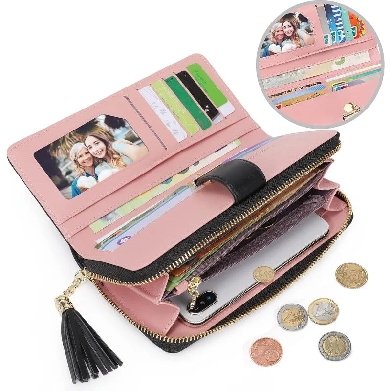 Pomelo Il miglior portafoglio da donna in tinta unita: cinturino da polso con pochette multi-carta in vera pelle con blocco RFID