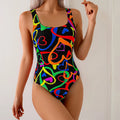 Costume da bagno intero sexy con stampa multicolore e scollo a U, modello triangolare, per donna, nuovo stile esotico in poliestere, ideale per il commercio transfrontaliero.