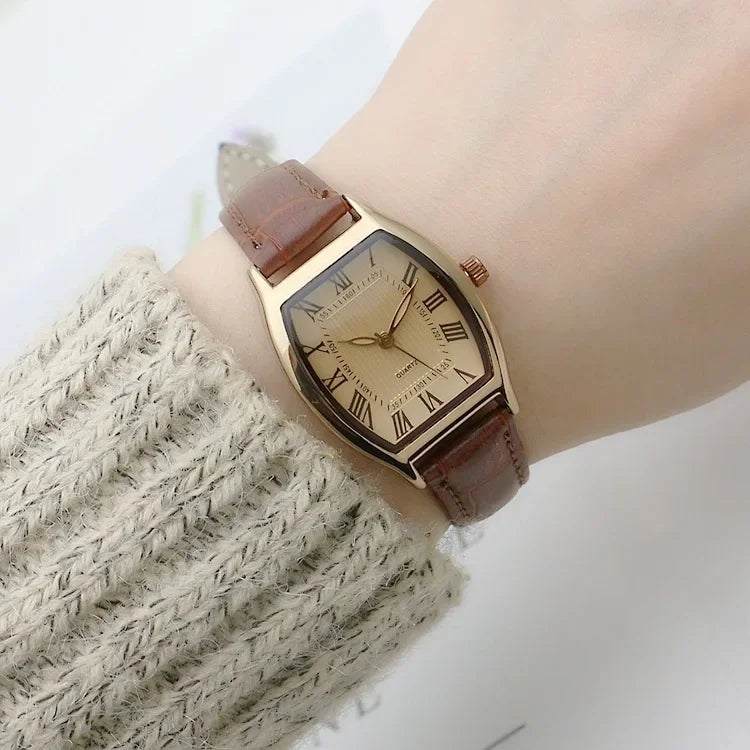 Orologio da donna Piccoli orologi da polso da donna Orologio da polso in pelle vintage retrò marrone Orologio da polso al quarzo nero Reloj Mujer