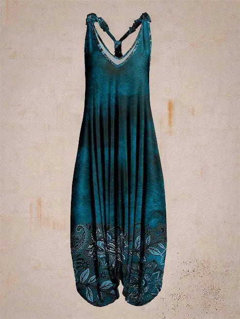 Tuta generale allentata bohémien a gamba larga Mandala etnico Stampa paisley vintage Pagliaccetti da donna Tutina harem senza schienale