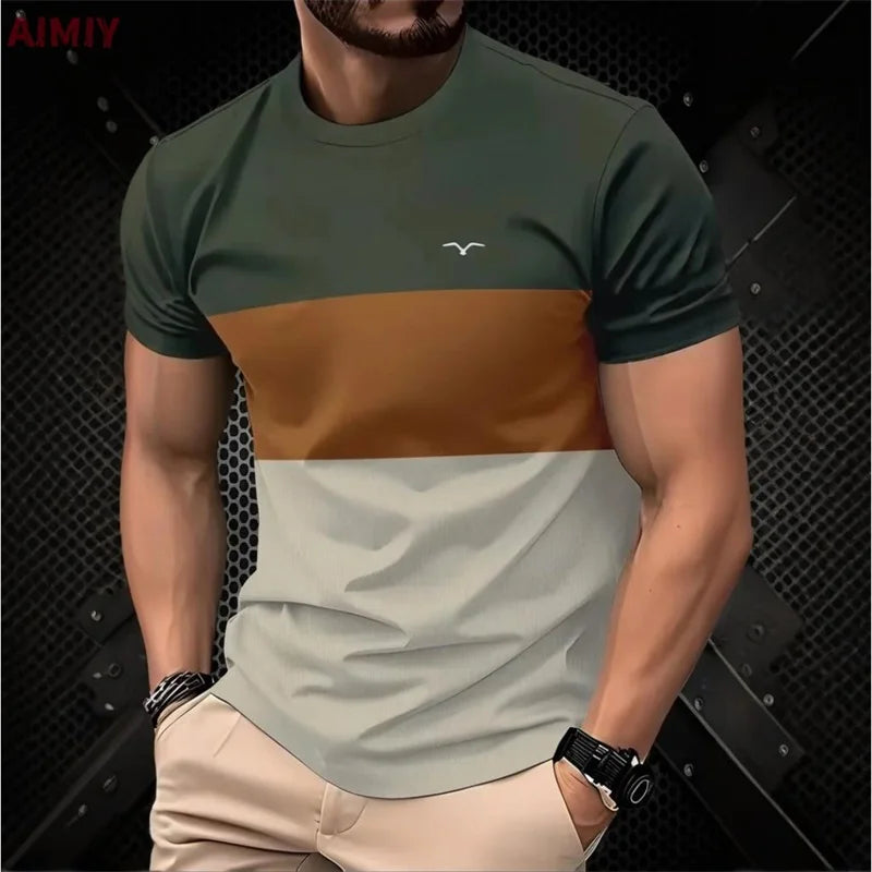 T-shirt stampata a righe da uomo T-shirt estiva casual da esterno girocollo a maniche corte Novità nella maglietta alla moda da uomo