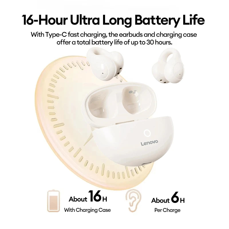 Nuove cuffie Bluetooth wireless Lenovo LP25 OWS con clip per l'orecchio, cuffie da gioco a lunga durata della batteria, auricolari con audio surround HIFI e microfono