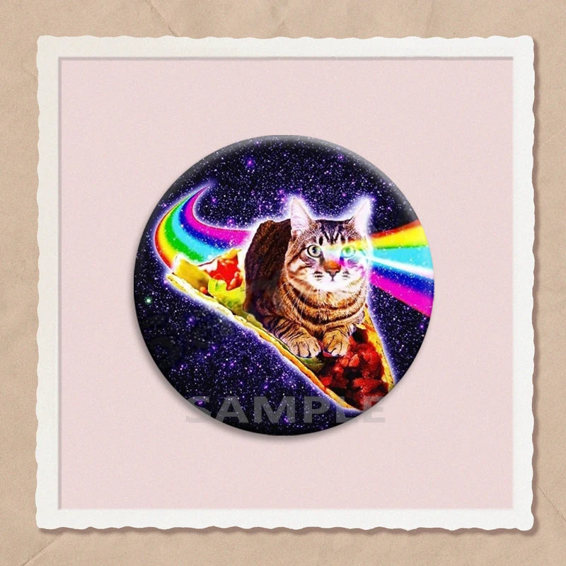 Simpatico e divertente arcobaleno gatto alieno spille con bottoni zaino abbigliamento decorazione spilla cartone animato fantascienza distintivo gioielli regali per bambini