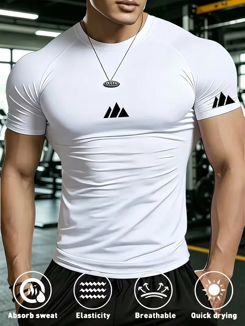 Nuova T-shirt da palestra aderente da uomo, traspirante, anti-sudore e ad asciugatura rapida, adatta per palestra, basket, corsa e ciclismo
