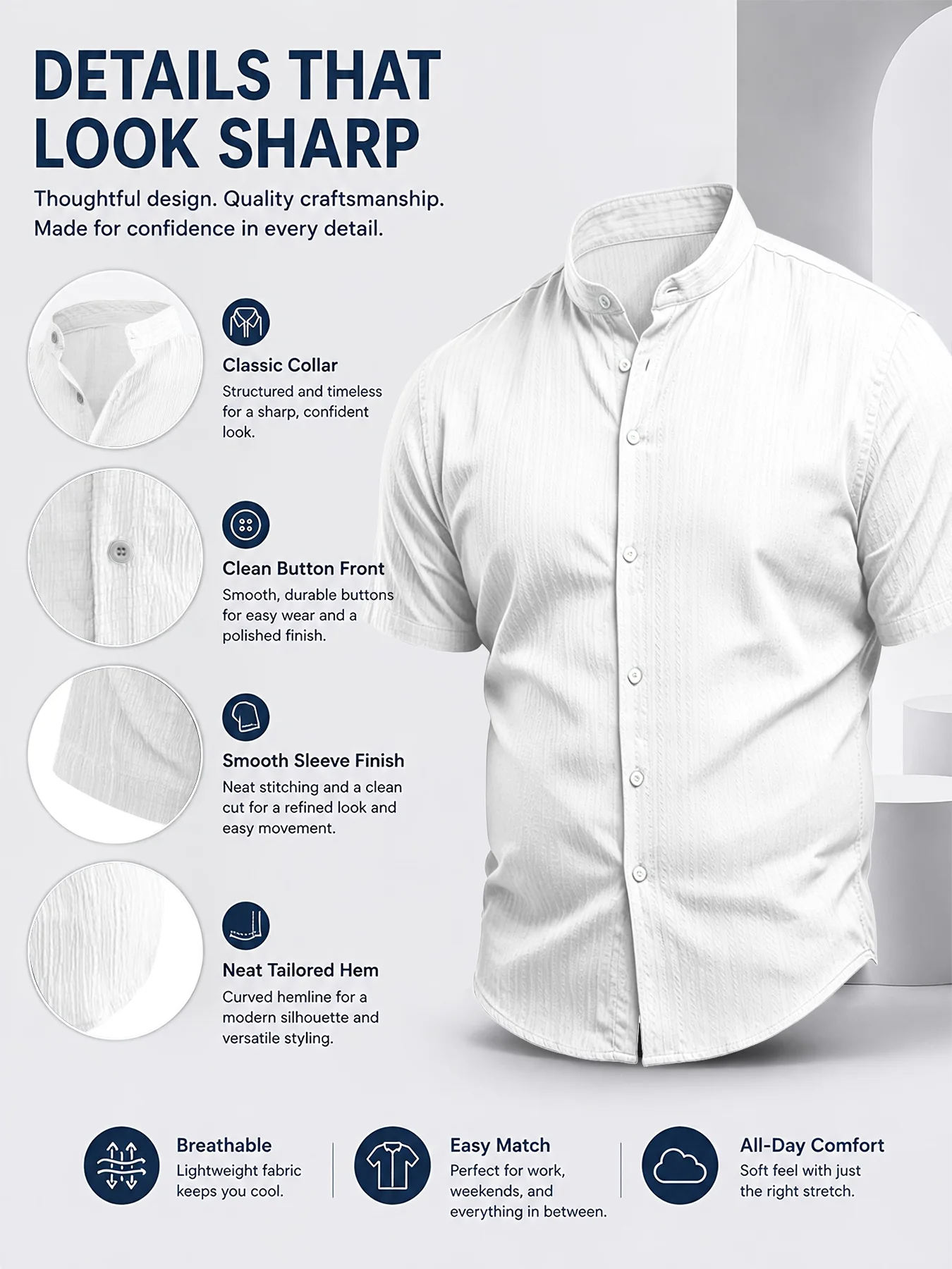 Camicia Casual da Uomo Taglie Forti 2XL-6XL Estiva Traspirante a Maniche Corte con Bottoni per Vacanze al Mare in Tessuto Morbido Testurizzato Vestibilità Ampia