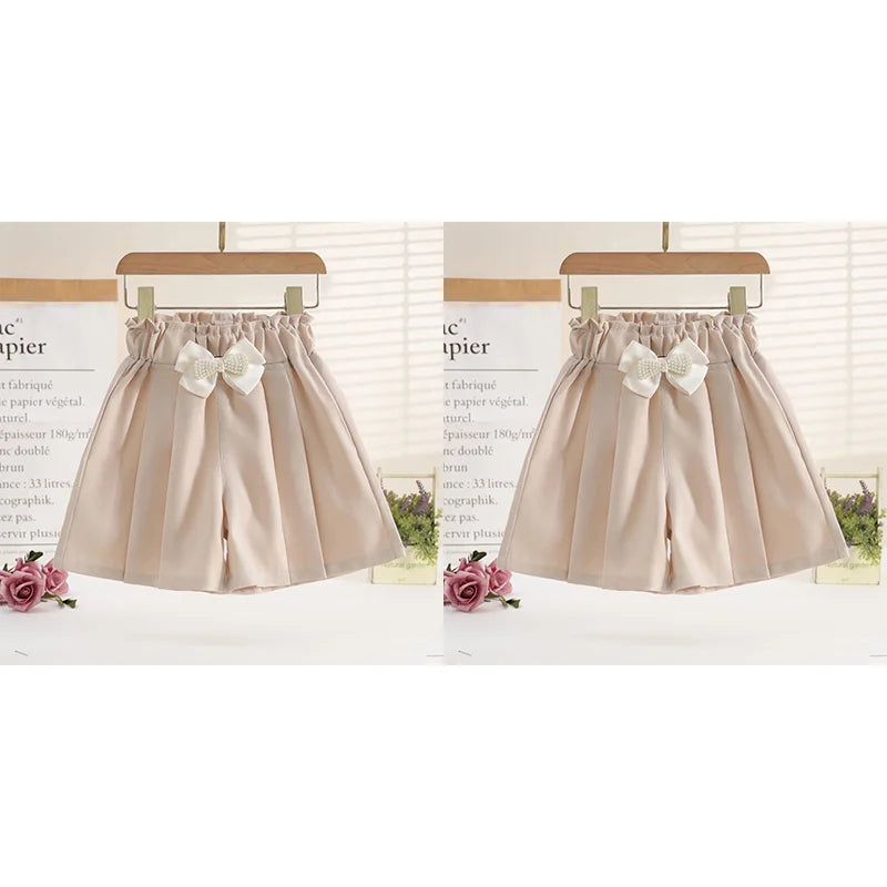 1/2/3 Pezzi Pantaloncini Larghi Estivi per Ragazze, Abbigliamento Casual da Esterno, Pantaloncini Sottili Traspiranti, Gonnellino con Fiocco, Abbigliamento Moda Bambina