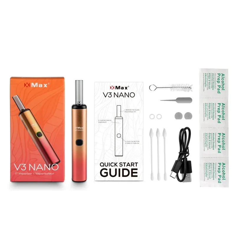 Kit Originale Xmax V3 Nano per Sigaretta Elettronica, Vaporizzatore 1000mAh con Caricatore USB-C e Boccaglio in Vetro per Erbe Secche