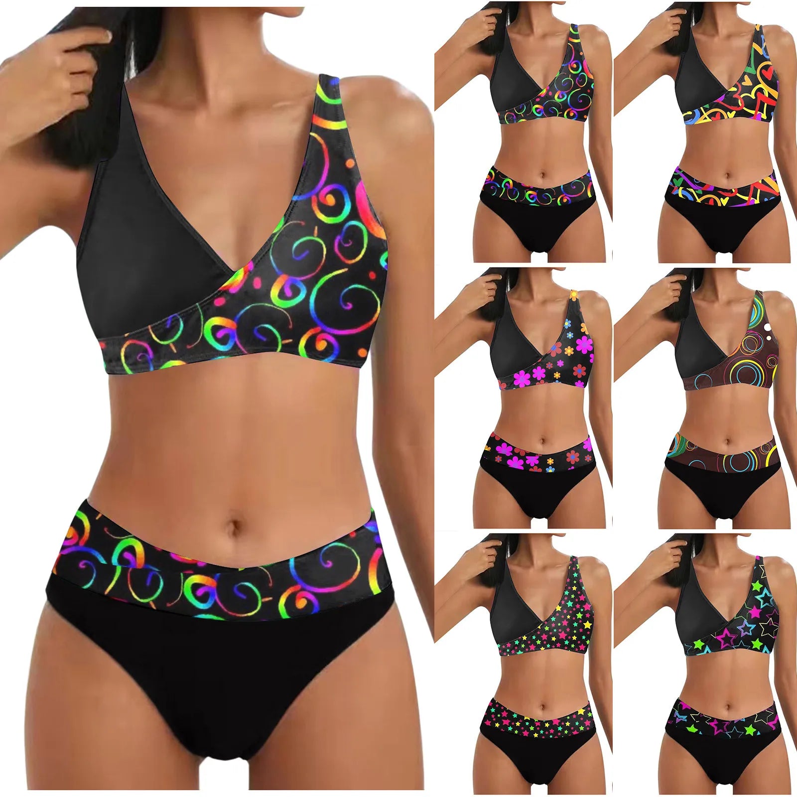 Costume da bagno da donna 2026: Bikini push-up a vita bassa con stampa, due pezzi, per la spiaggia