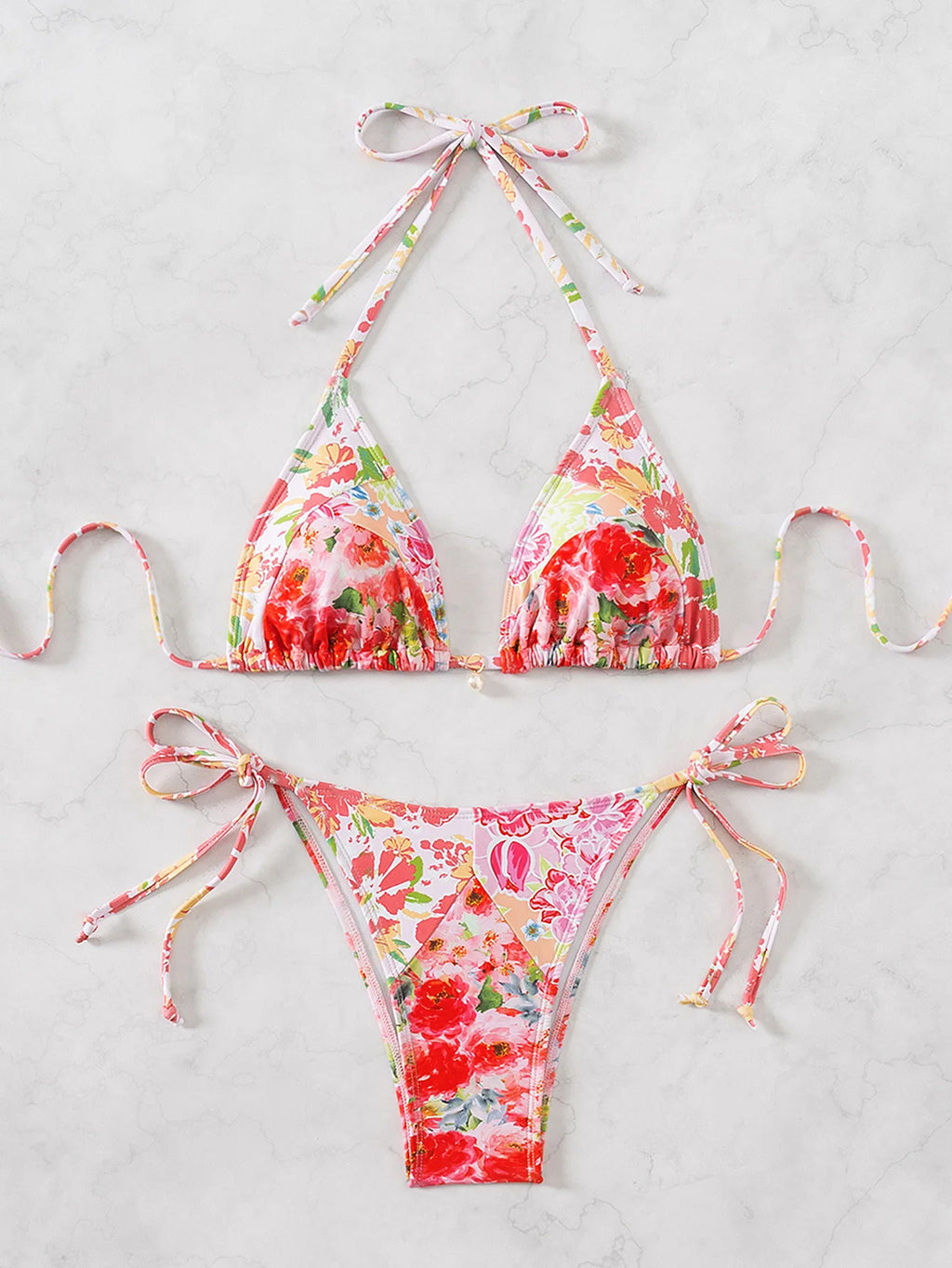 Nuovo Set Bikini Triangolo 2026 - Costume da Bagno Push-Up con Stampa Floreale e Slip Brasiliano