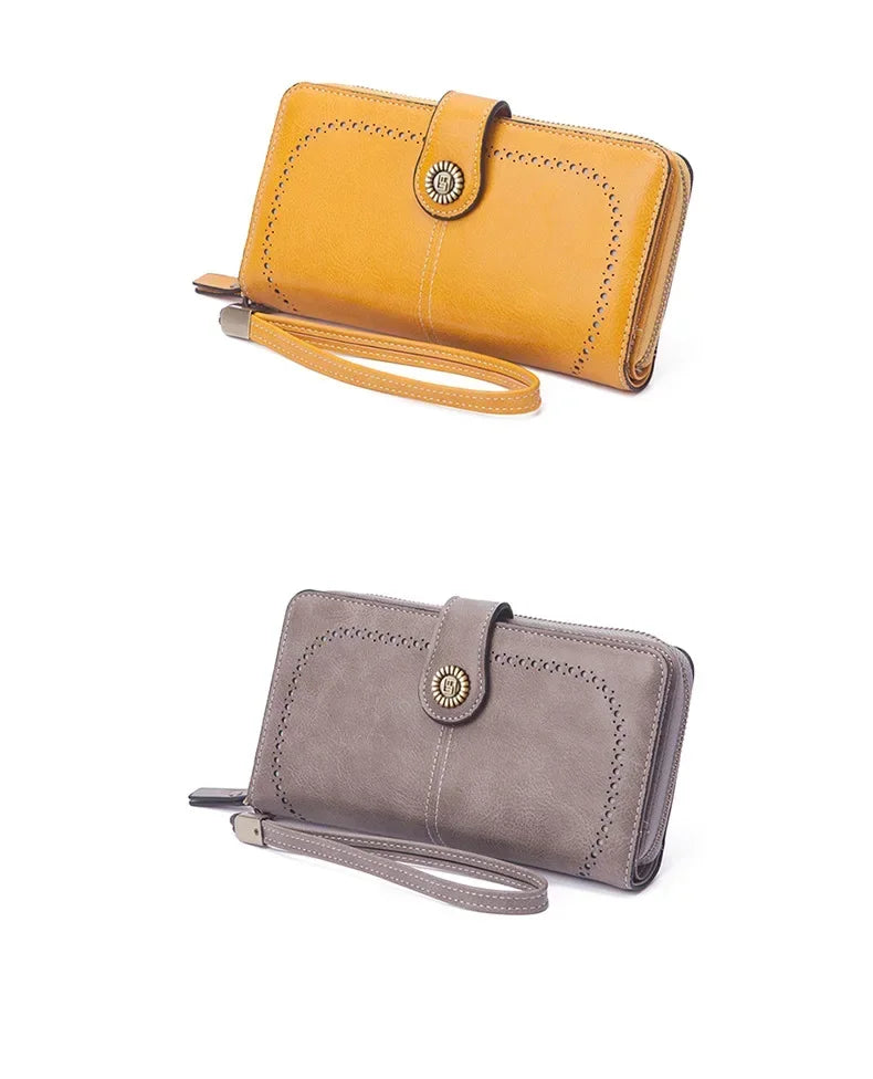 Portafoglio da donna di alta qualità, antifurto, in pelle, con cerniera lunga, grande, pochette da donna, porta carte.