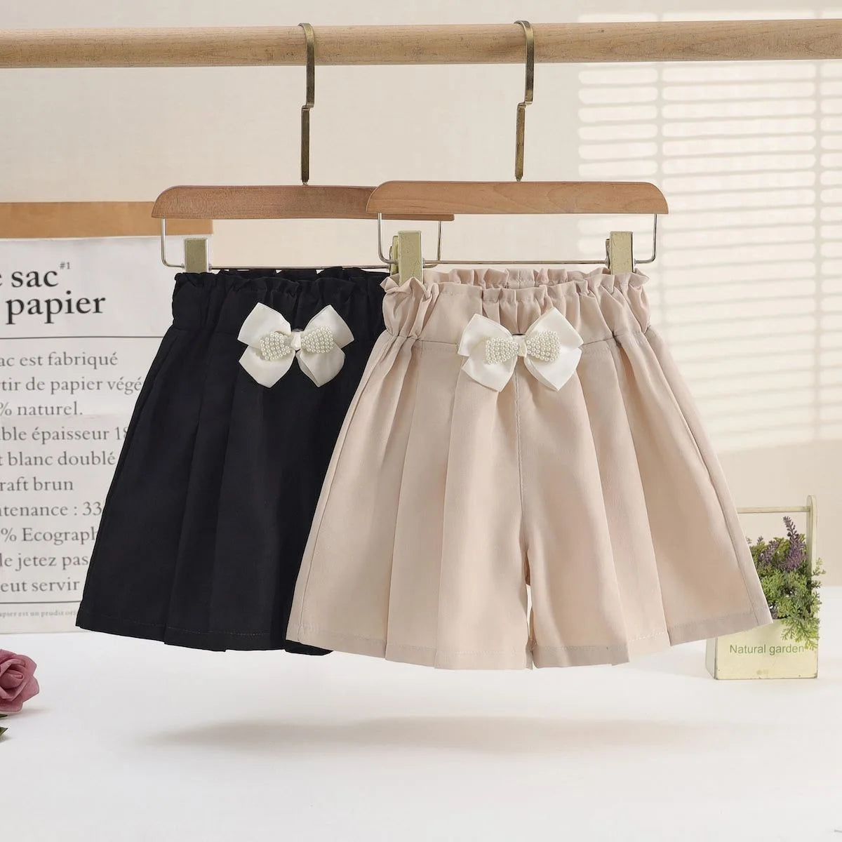 1/2/3 Pezzi Pantaloncini Larghi Estivi per Ragazze, Abbigliamento Casual da Esterno, Pantaloncini Sottili Traspiranti, Gonnellino con Fiocco, Abbigliamento Moda Bambina