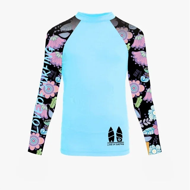 Camicia da surf da donna nuova T-shirt da surf da donna Love Protezione solare da spiaggia Rashguard Protezione UV Costumi da bagno UPF Diving Sportsuit