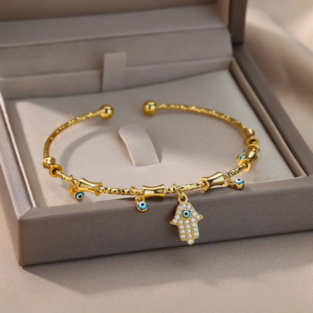 Bracciale mano malocchio per donna Bracciale in zircone in acciaio inossidabile Bracciale turco fortunato Coppia di gioielli di lusso pulsaras bijouxfemme