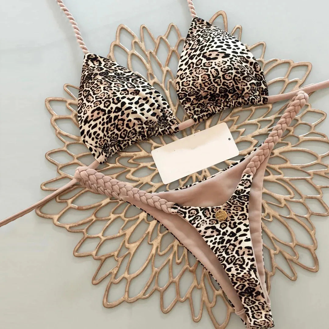 Nuovo bikini da donna con stampa divisa, costumi da bagno, perizoma alla moda, per le vacanze al mare