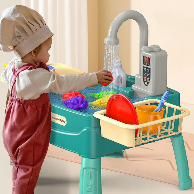 Gioca al lavello con acqua corrente Lavello da cucina Giocattoli con rubinetto elettrico Tavolo ad acqua Piscina galleggiante Lavastoviglie Set per bambina