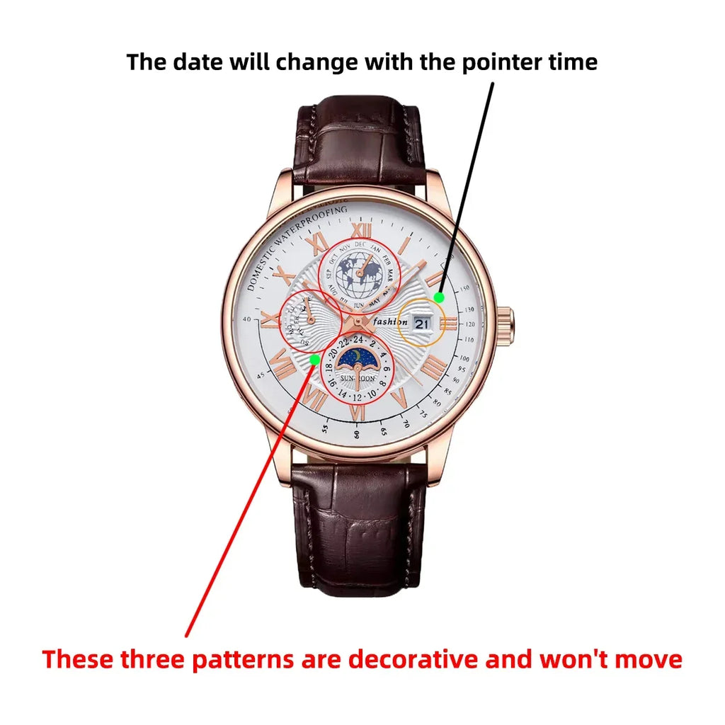 2024 Fashion Men Watch Fashion Top Luxury Sport Men's Wristwatch Waterproof Luminous Leather Date Quartz Watches Man Clock