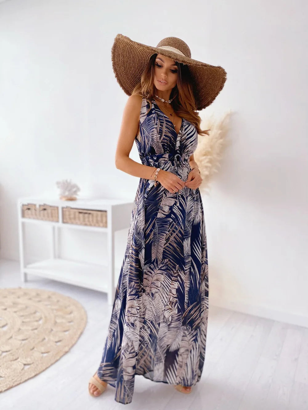 Nuovo Abito Estivo da Donna 2026, Moda con Stampa Floreale Senza Maniche