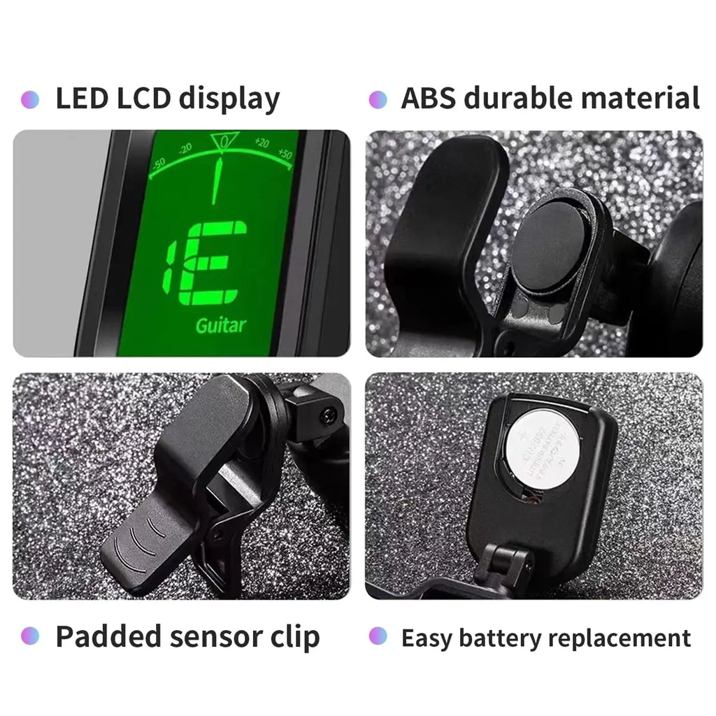 de guitarra para todos los instrumentos, sintonizador electrónico con Clip para guitarra, bajo, ukelele, violín, mandolina, banjo