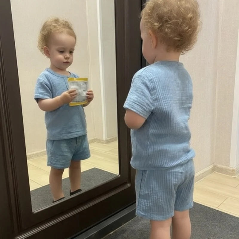 Set di 2 Pezzi per Neonati in Cotone, Abbigliamento per Bambine e Bambini, Magliette e Pantaloncini in Mussola, Design Morbido per Neonati