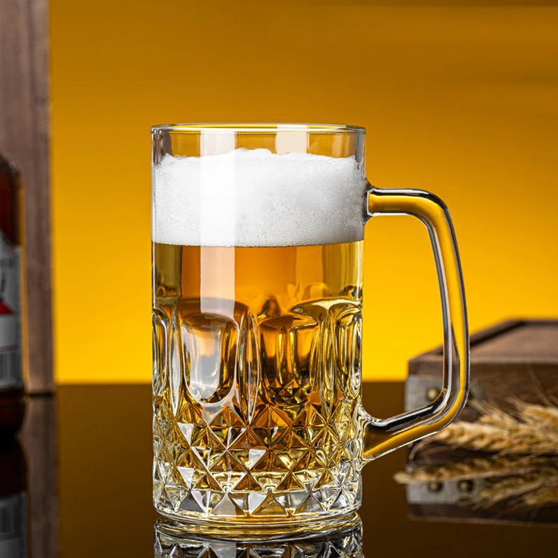Bicchiere da birra a fondo spesso da 400 ml/600 ml Bicchiere da birra per uso domestico di grande capacità con manico Bicchieri Bicchiere da vino estero vintage