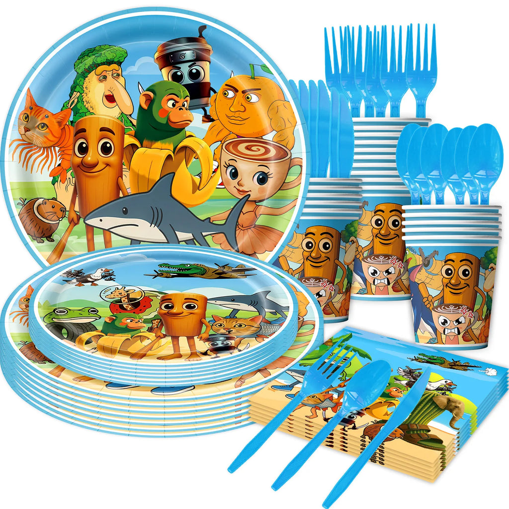 Brainrot Forniture per feste di compleanno Italian Tung Tung Sahur Tema Decorazione per feste di compleanno Piatto Tovagliolo Stoviglie Celebrazione dei bambini