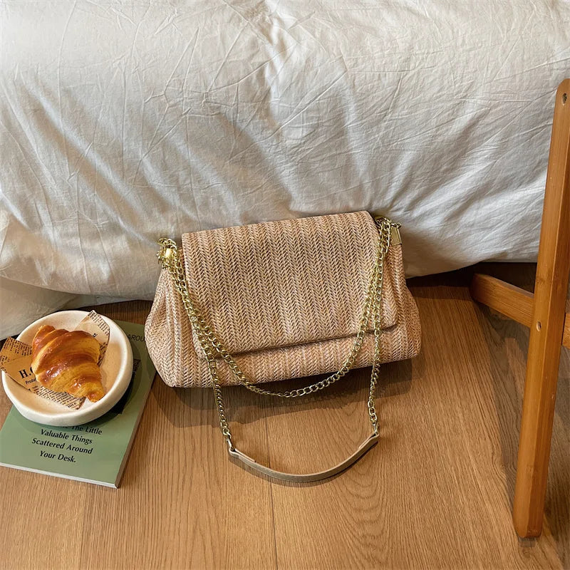 Borsa a tracolla da donna Rainbow 2026 estiva, trendy, con catena intrecciata, chiusura a scatto, semplice, casual, per tutti i giorni, shopper
