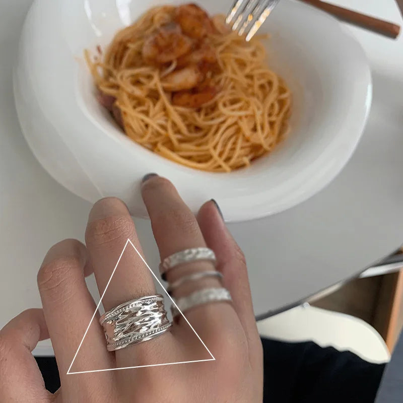 PANJBJ 925 anelli in pietra nera geometrica in argento sterling per le donne ragazza coreana semplice regolabile coppia gioielli Dropshipping