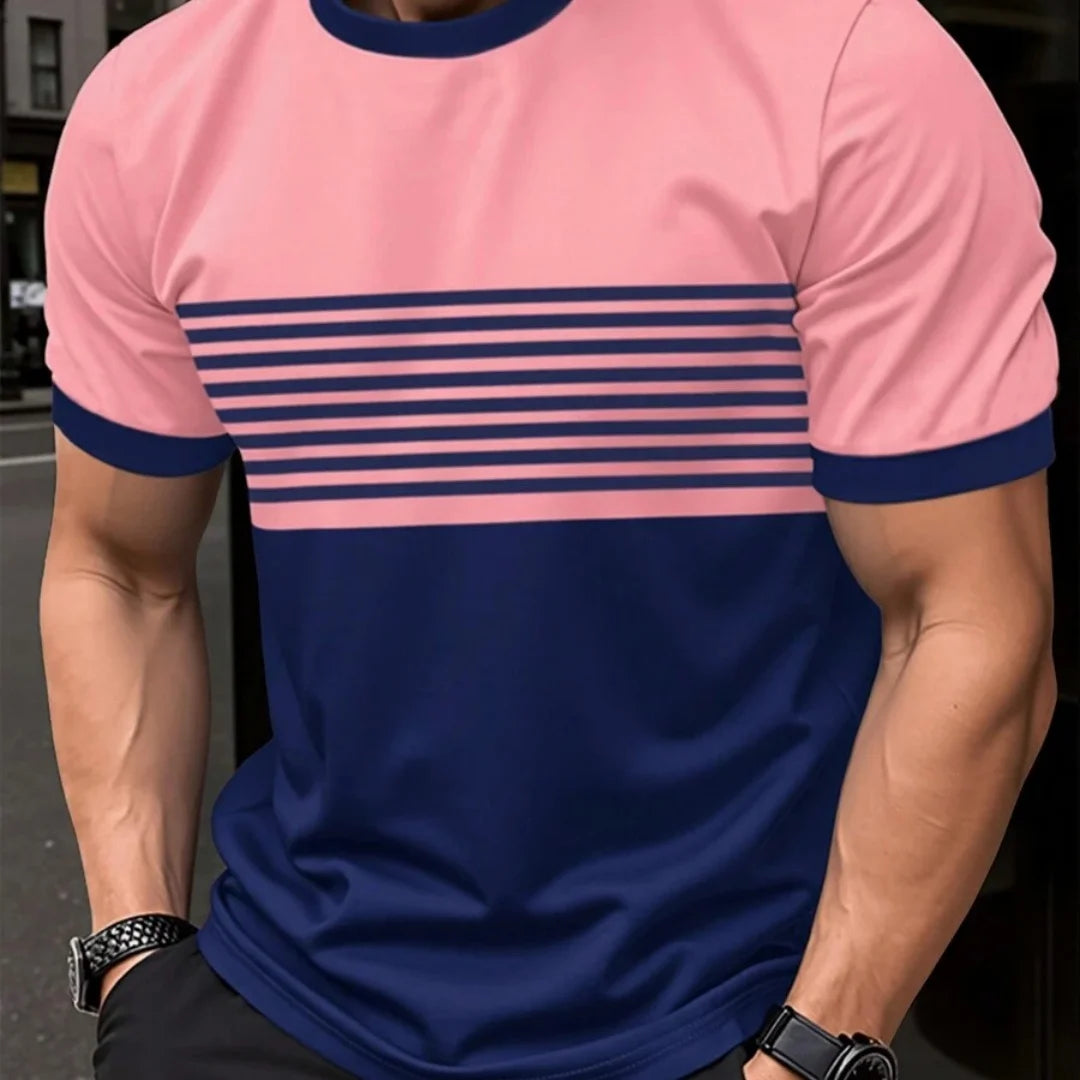 T-shirt oversize T-shirt da uomo Moda estiva Casual Girocollo Manica corta Top T-shirt da uomo stampata a righe