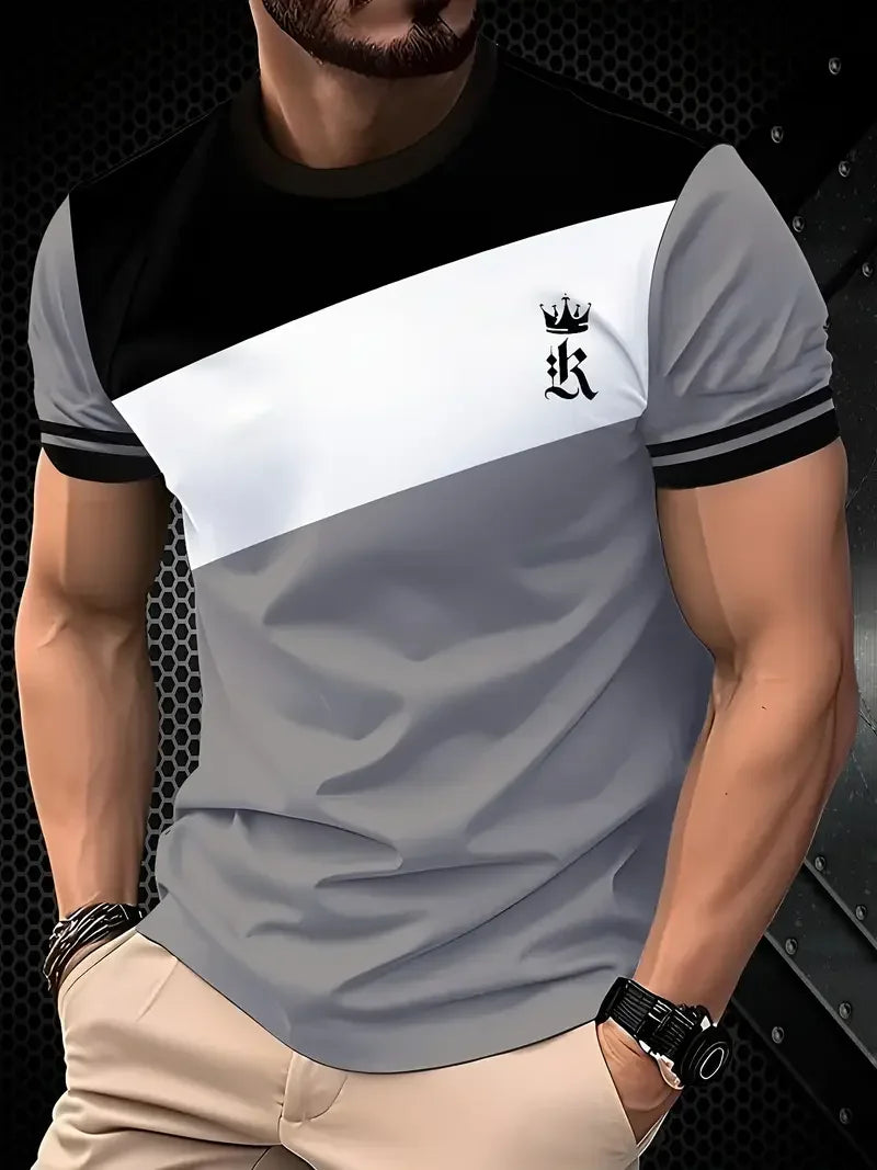 T-shirt classica estiva da uomo: top da esterno a maniche corte con scollo tondo e stampa a righe, maglietta da uomo da strada ampia con aggiunta