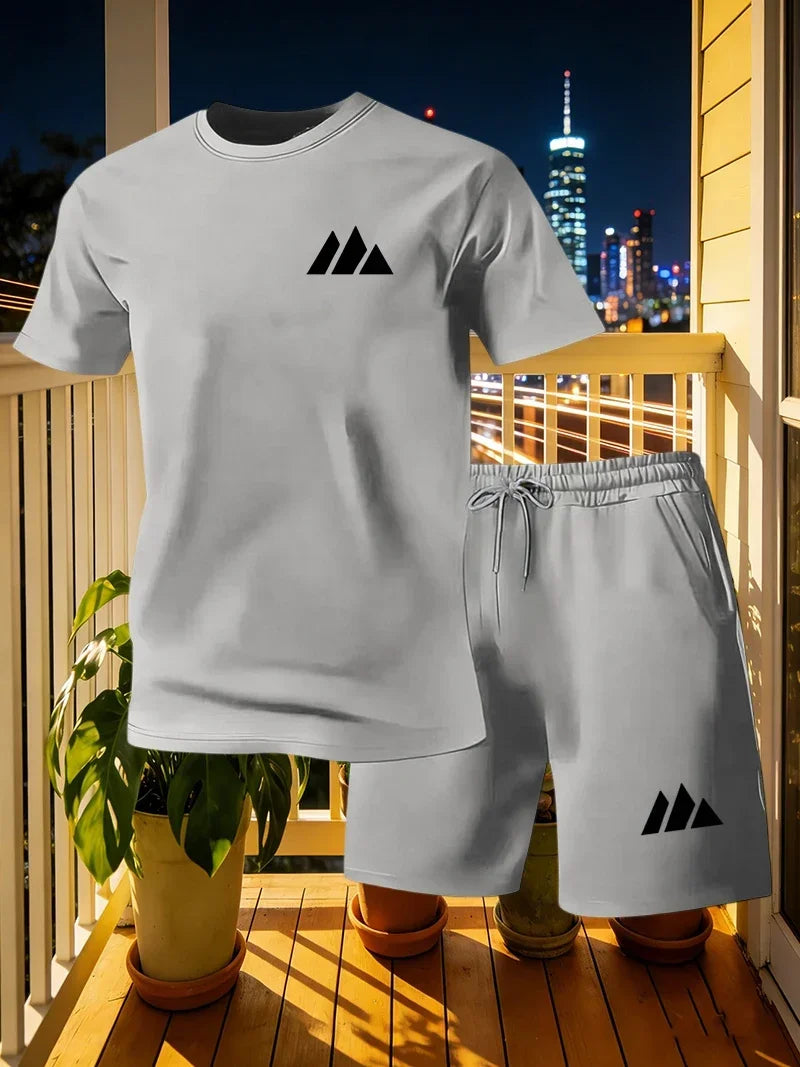 Set Estivo da Uomo: T-shirt a Maniche Corte ad Asciugatura Rapida e Pantaloncini, Completo Sportivo Urbano alla Moda per Corsa