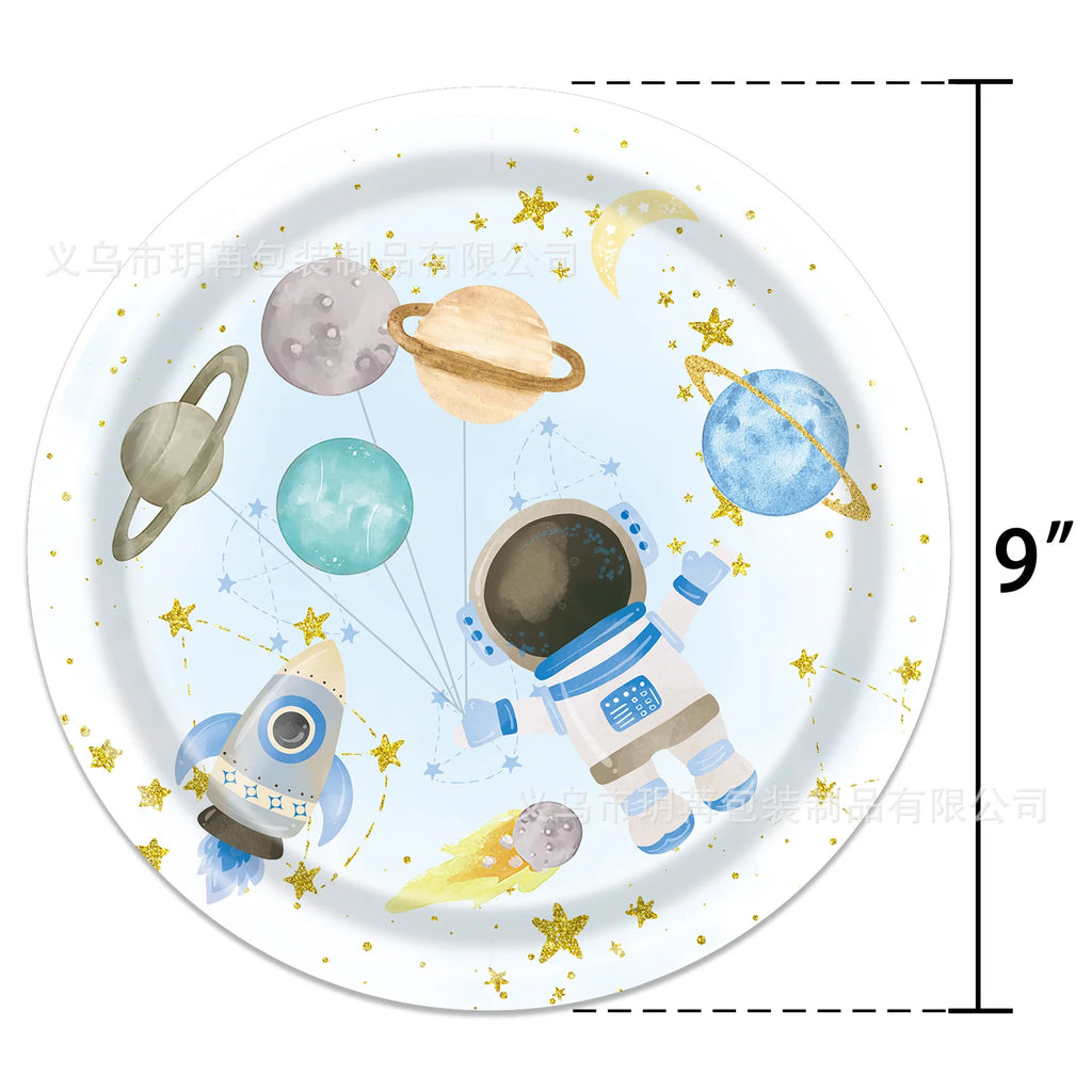 Blue Planet Astronaut Spazio Stoviglie usa e getta Decorazioni per la tavola di compleanno per bambini Piatto di carta Tazza Tovagliolo Astronauta Razzo Palloncino