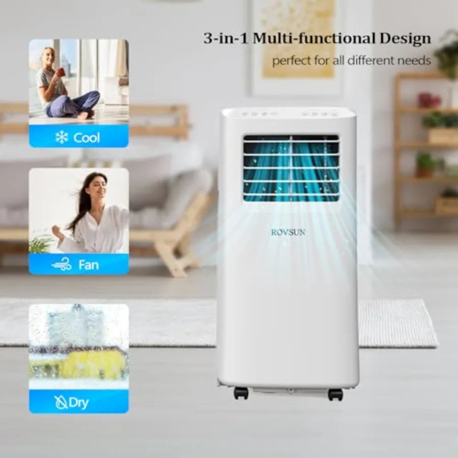 Condizionatore d'aria portatile per casa, ufficio, dormitorio, unità in plastica bianca con raffreddamento da 8000 BTU, telecomando, 3-in-1 AC/ventilatore/deumidificatore
