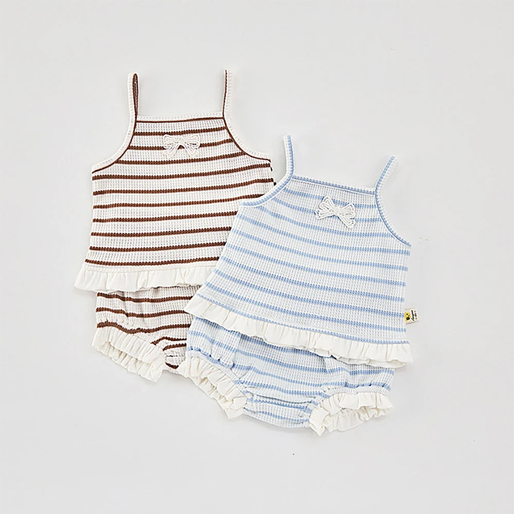 Set di canotta e Bloomer estivi per bambina 0-3 anni Elegante gilet e pantaloncini a righe Completo da 2 pezzi Abbigliamento per bambini carino