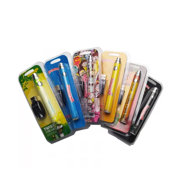 All'ingrosso Backwoods Twist 1100mAh Batteria di preriscaldamento Vape Pen 3.3V-4.8V VV Tensione regolabile con caricatore USB E Cigs Mod