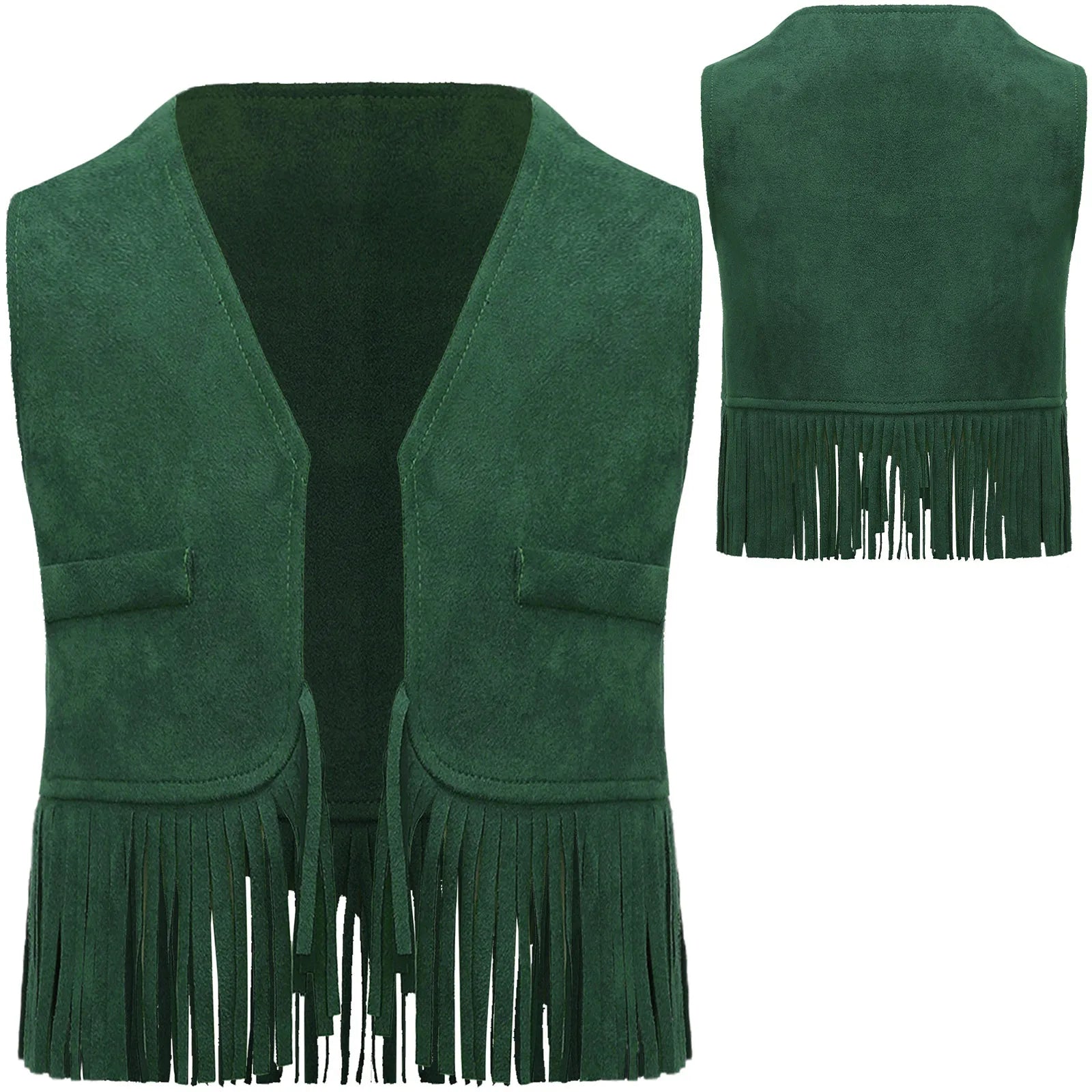 Costume cosplay da cowgirl da cowboy occidentale per feste a tema di carnevale di Halloween con nappe in pelle scamosciata vintage per bambine e ragazze