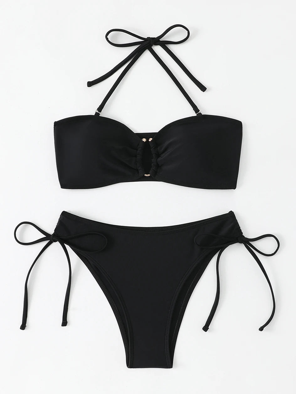 Bikini a Vita Alta da Donna 2026, Costume da Bagno Annodato, Abbigliamento da Spiaggia Brasiliano con Push-Up