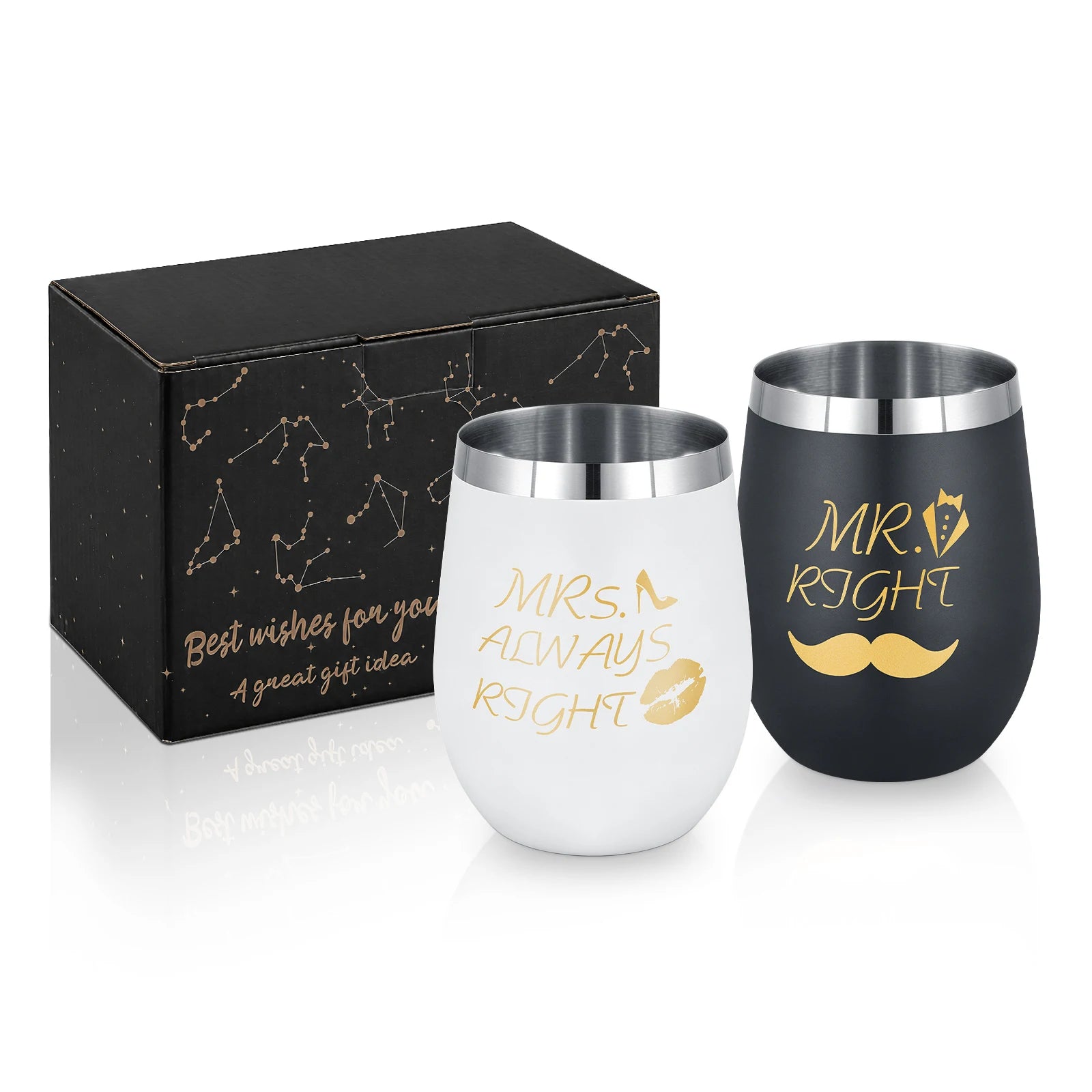 Bicchiere in Acciaio Inox a Doppio Strato con Confezione Regalo - Bicchiere per Cocktail, Martini, Mojito, Drink Misti, Bar, Feste, Birra, Vino
