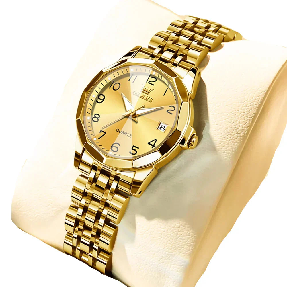 Womens Stainless Steel Quartz Watch Waterproof (All Gold)-0
